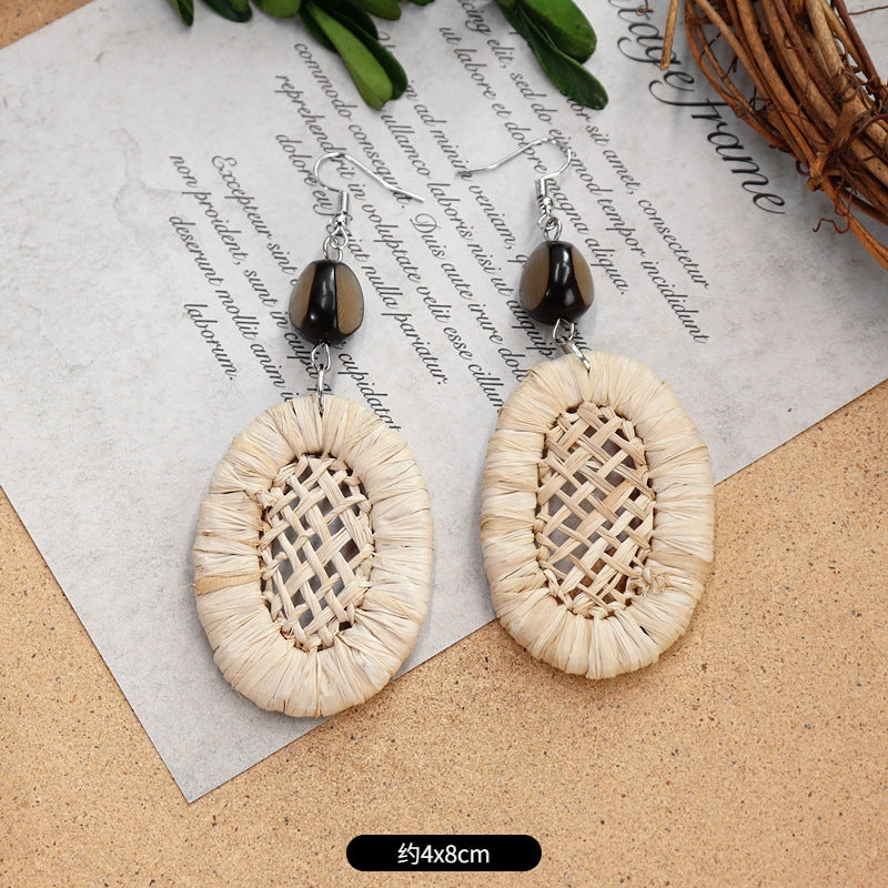 Wholesale Straw Rattan Woven Alloy Earrings